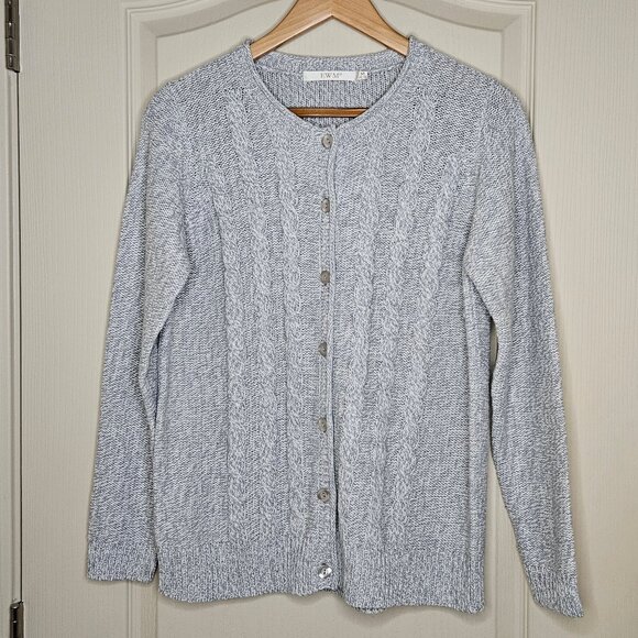 Edinburgh Woollen Mill (EWM) Gray/White Button-down Cardigan, women's M (14-16) - Picture 1 of 8
